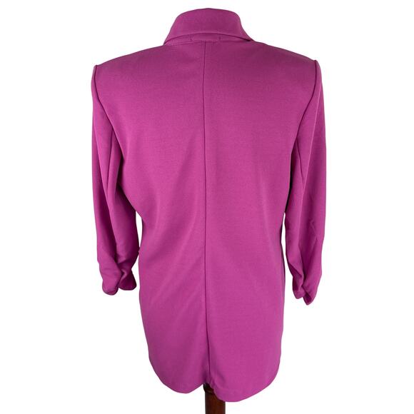 BAR III 3/4 RUCHED SLEEVE ONE BUTTON BLAZER IN FUCHSIA NWOT WOMEN'S SIZE SMALL - Picture 3 of 12